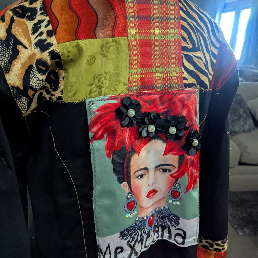 Black Patchwork Jacket With Animal Print Accents - image 7